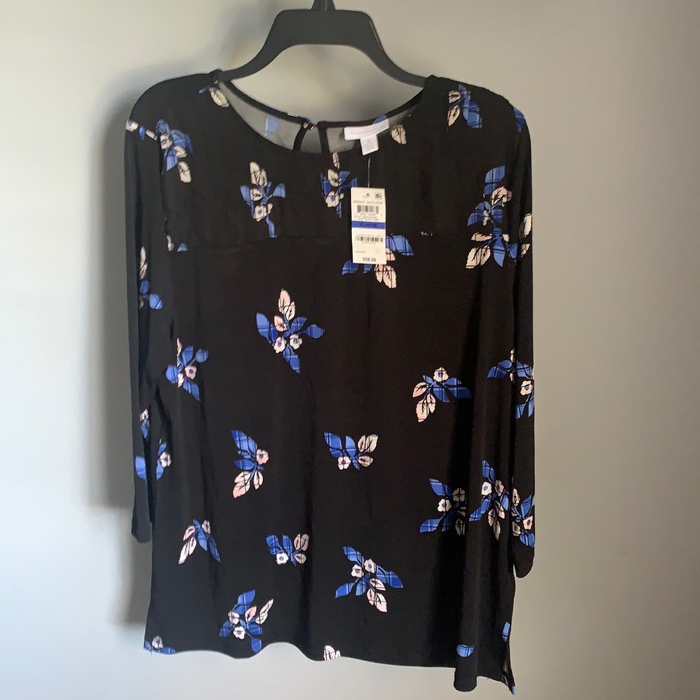 NWT Charter Club Ladies Black & Blue Floral Top - Picture 1 of 3